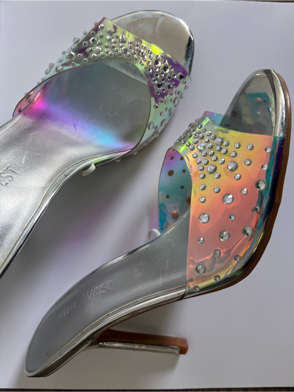 Nine West Iridescent Crystal Slide Heels - Multi